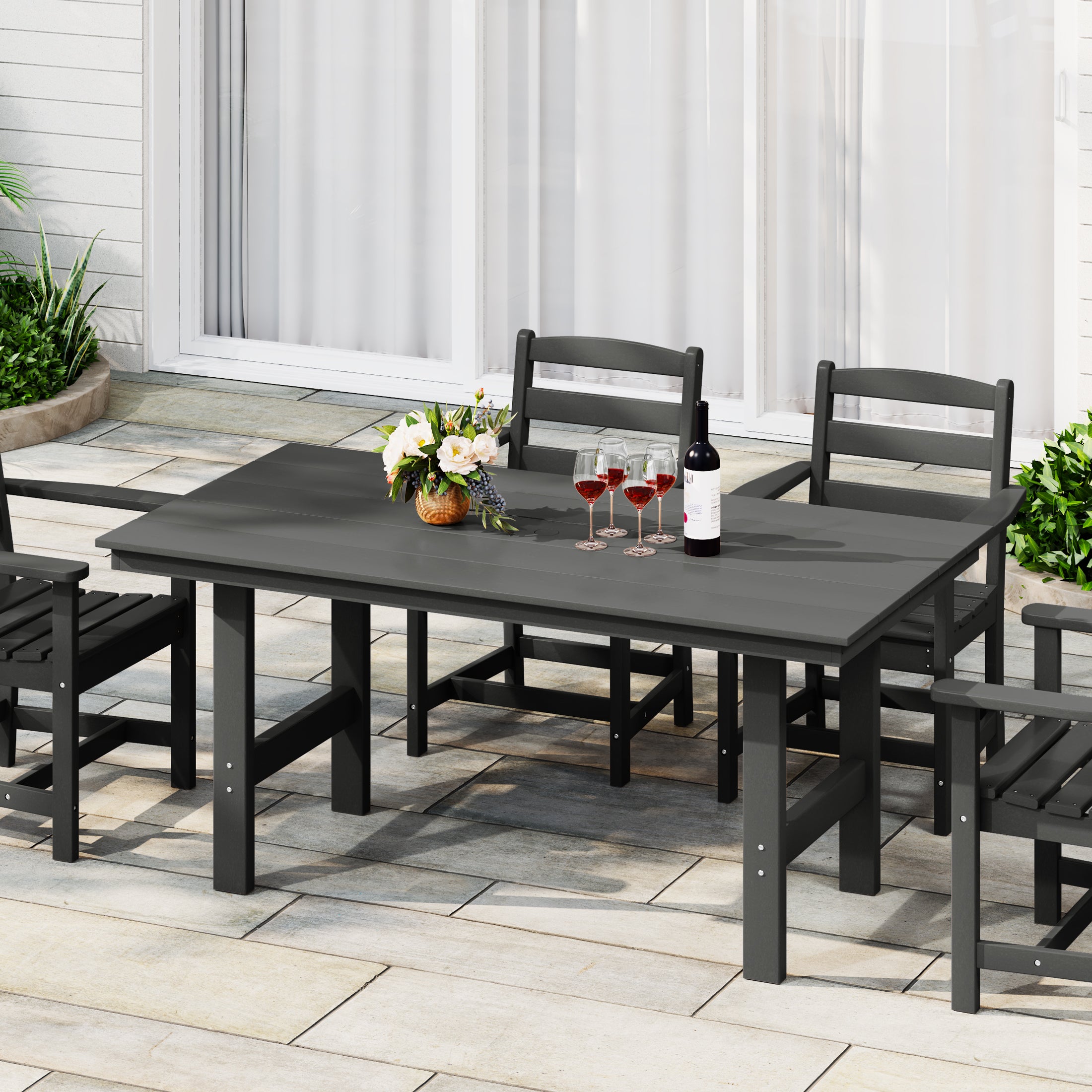 Ashore Outdoor Modern HDPE 66" Wide Rectangle Patio Dining Table for 6