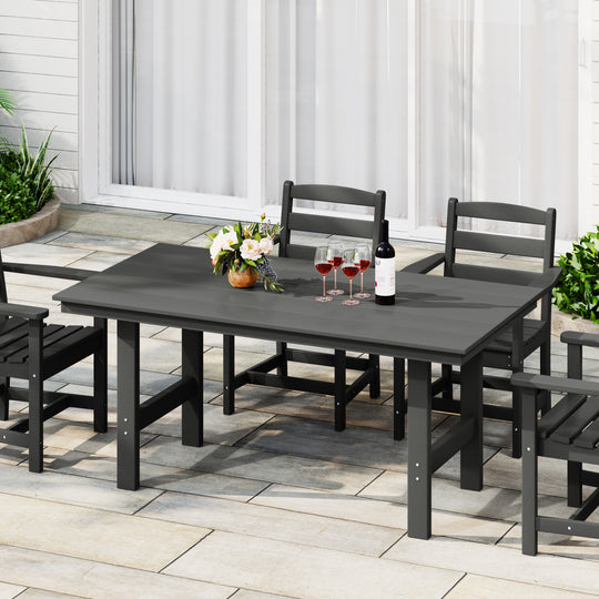 Ashore Outdoor Modern HDPE 66" Wide Rectangle Patio Dining Table for 6