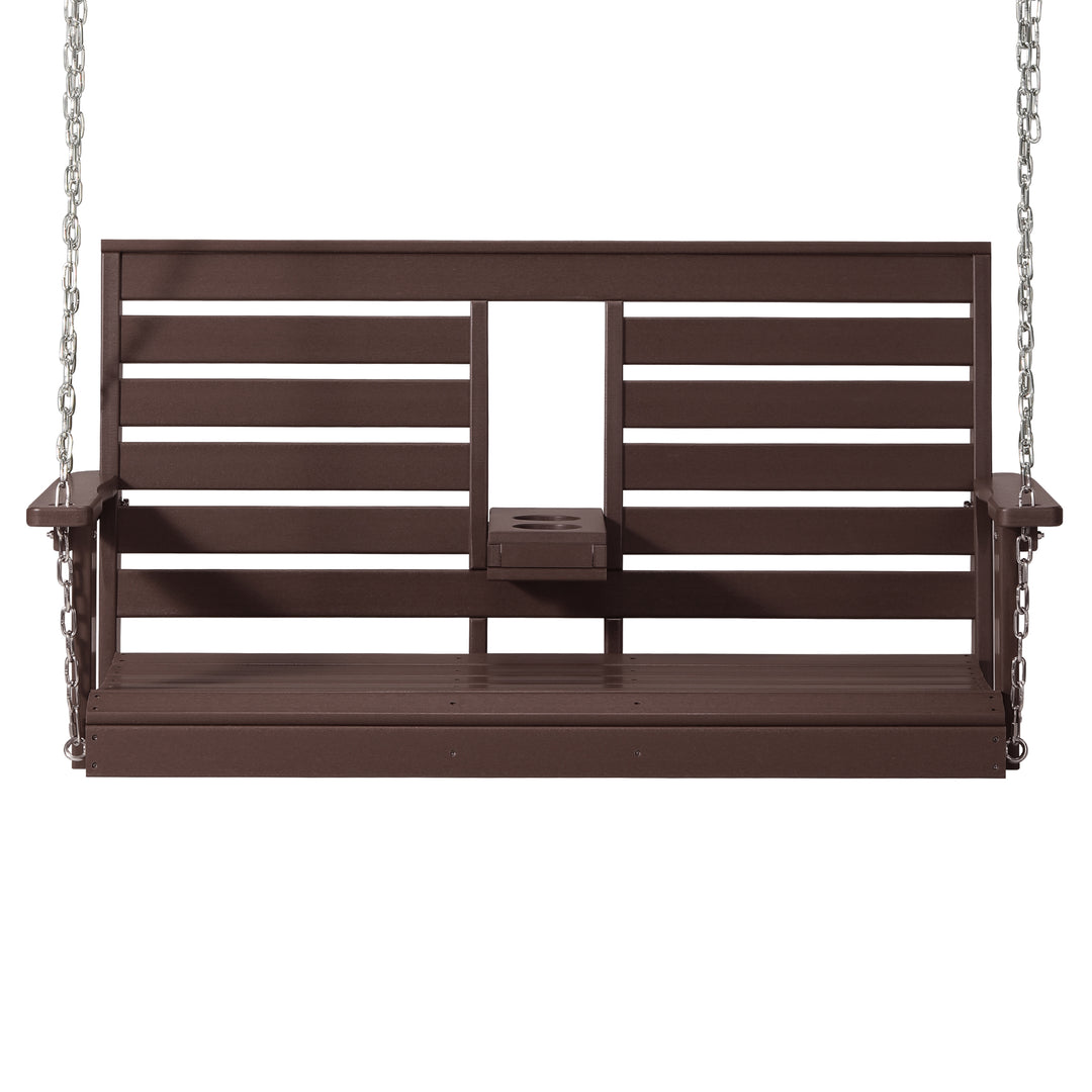 St Charles Outdoor HDPE 54" Front Hanging Porch Swing Bench With Cupholders