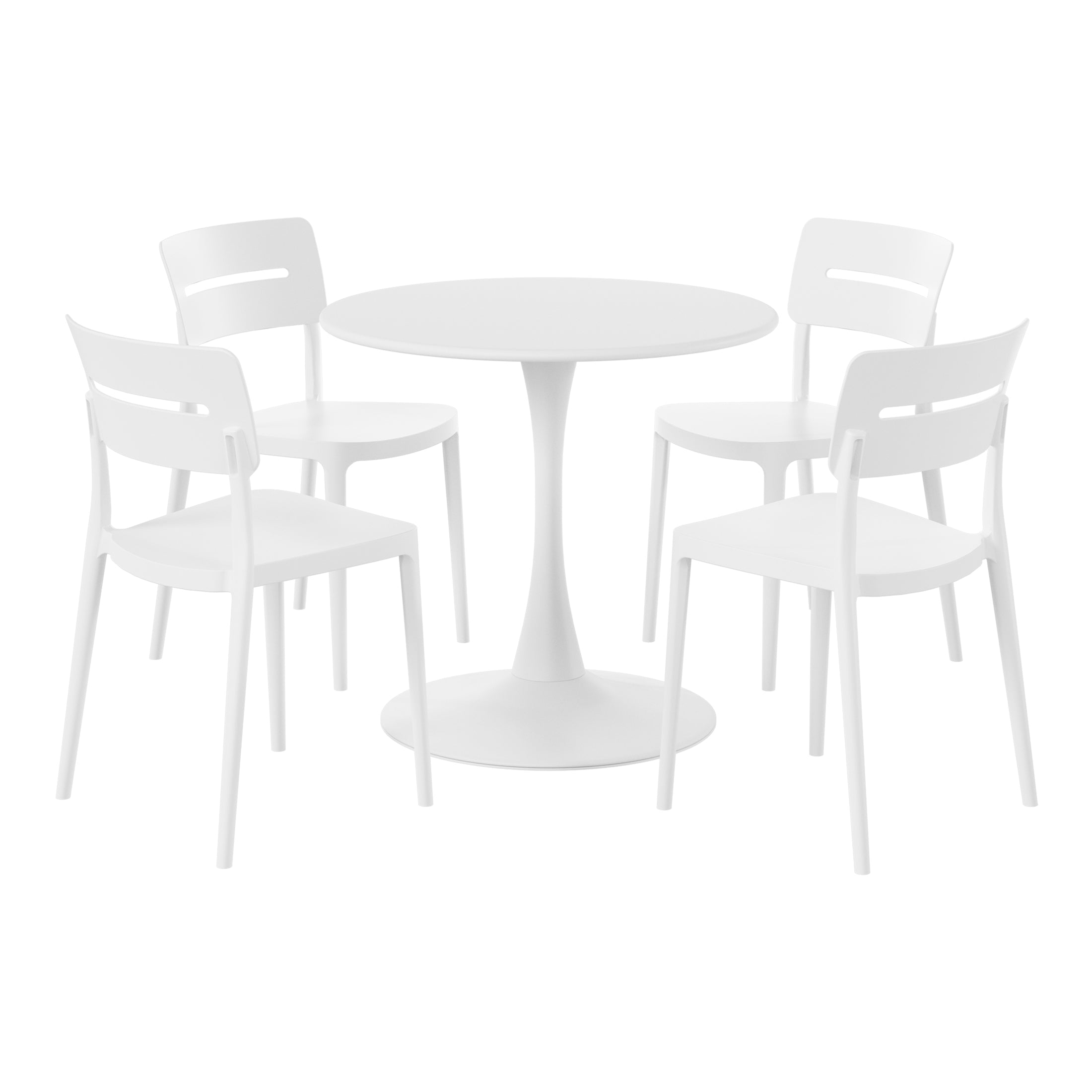 Playa 5-Piece Outdoor Indoor Round Metal Patio Dining Table Set With Stackable Patio Chairs