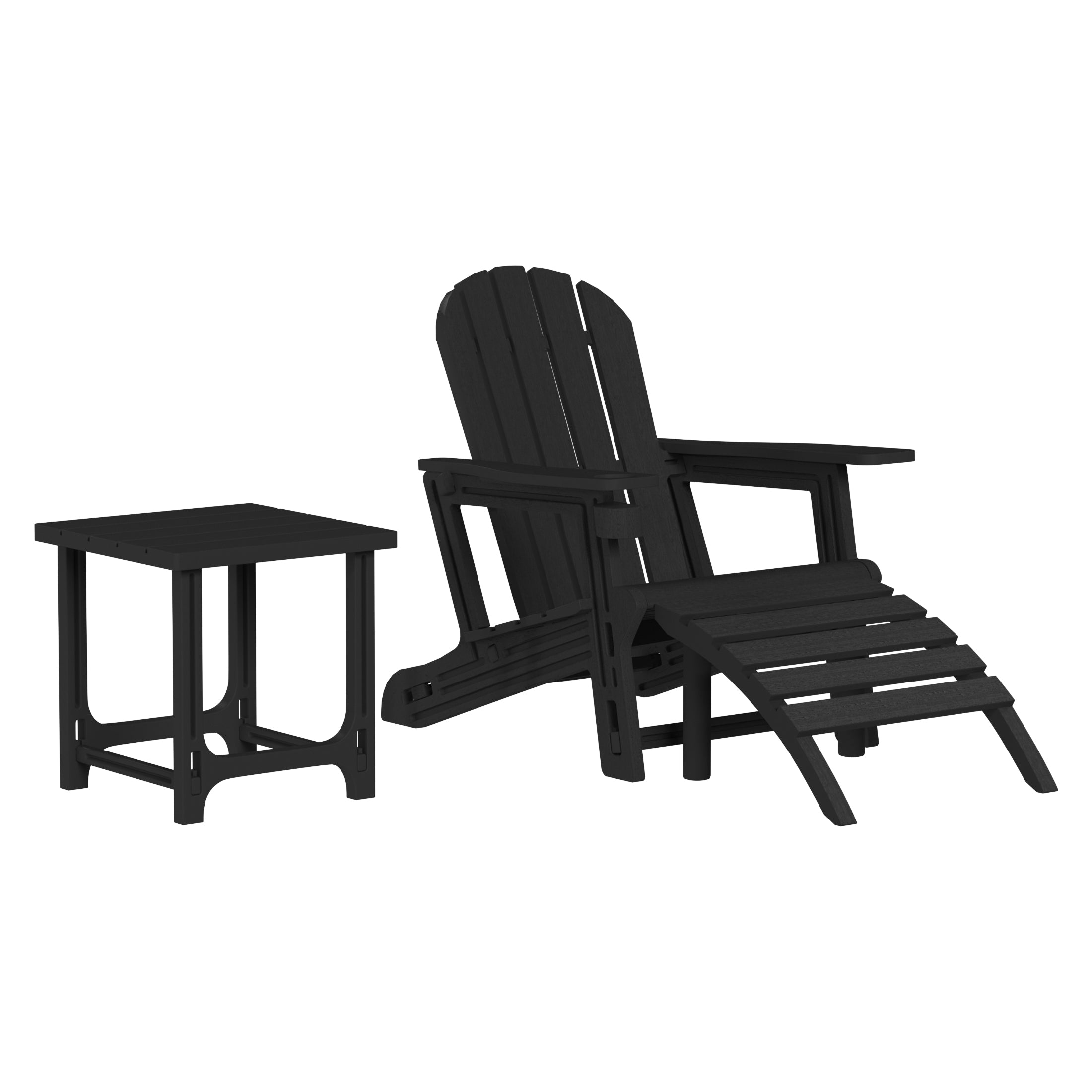 Azura 3-Piece HDPE Outdoor Patio Adirondack Chair with Ottoman and 18" Side Table Set
