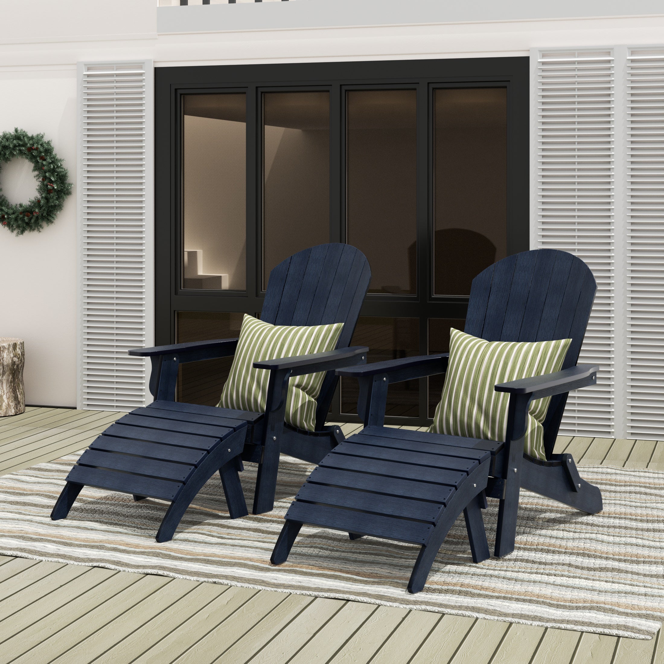 Tuscany 4-Piece HIPS Outdoor Folding Adirondack Seashell Chair With Folding Ottoman (Set of 2)