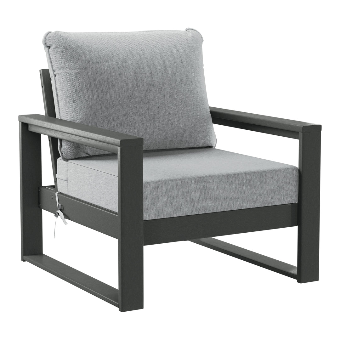 Montara 8-Piece Modern HDPE Outdoor Patio Furniture Conversation Set with Coffee Table and Ottomans