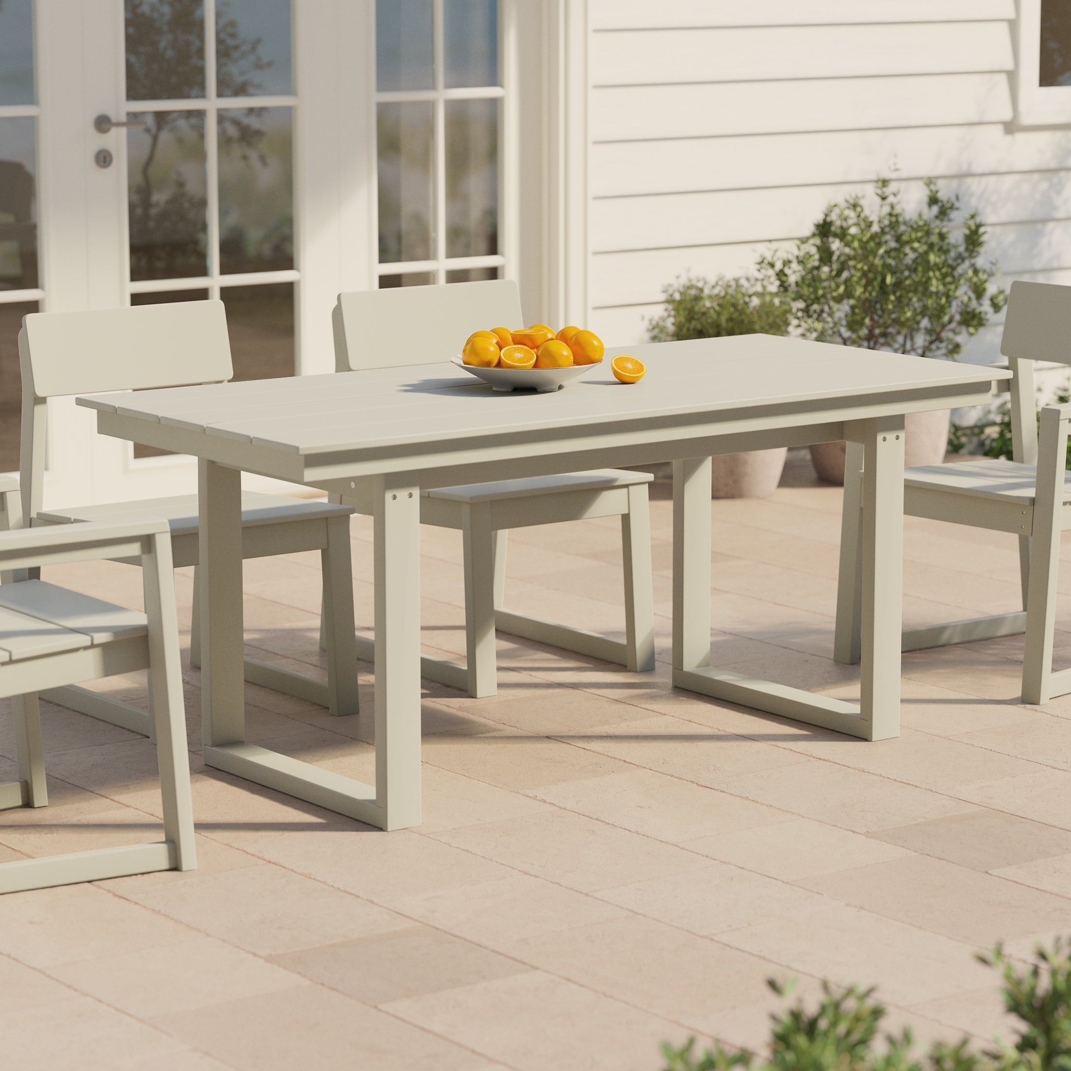 Paloma 68" Outdoor HDPE Modern Rectangular Patio Dining Table With Umbrella Hole