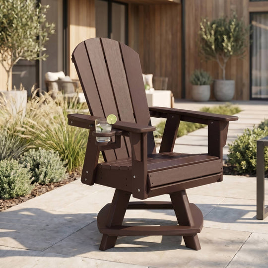 Malibu Outdoor HDPE Swivel Adirondack Patio Dining Chair With Cup Holder