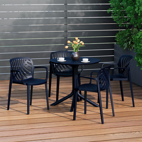 Playa 5-Piece Outdoor Resin Round Patio Dining Table Set with Modern Stackable Patio Dining Chairs
