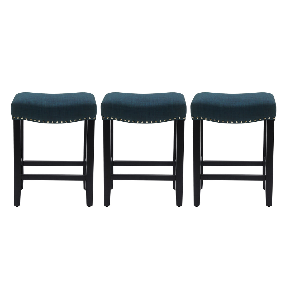 Lenox 24" Upholstered Saddle Seat Black Counter Stool (Set of 3)