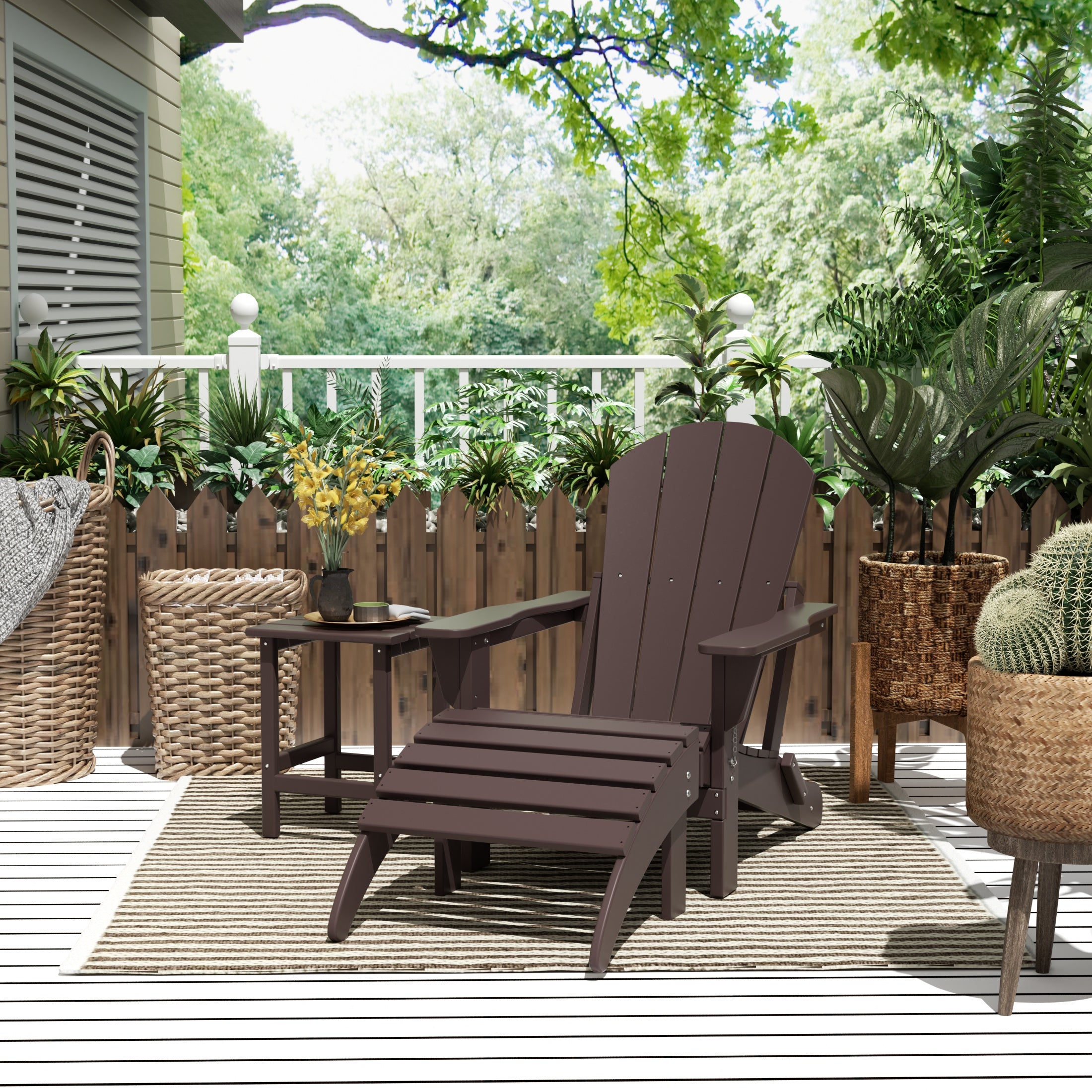 Malibu 3-Piece set classic Adirondack chair with ottoman and a small coffee table (1 seater)