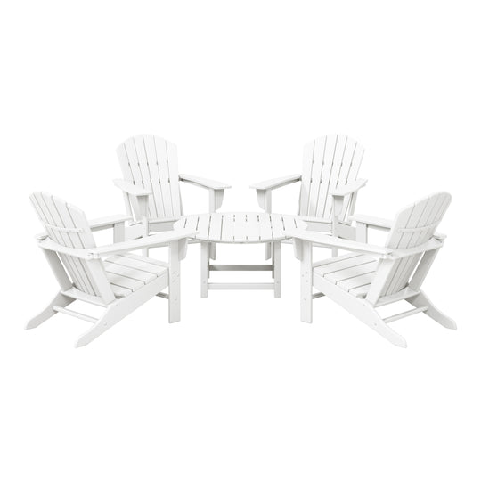 Dylan 5-Piece Outdoor Patio HDPE Adirondack Chair With Round Coffee Table Conversation Set