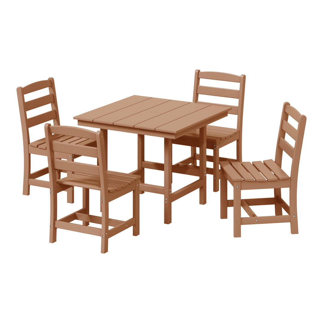 Ashore 5-Piece HDPE Outdoor Square Patio Dining Table Set with Armless Side Chairs