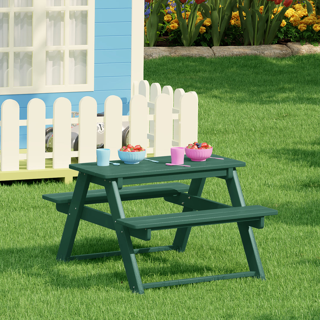 Malibu Outdoor Patio Kids HDPE Plastic Picnic Bench Table