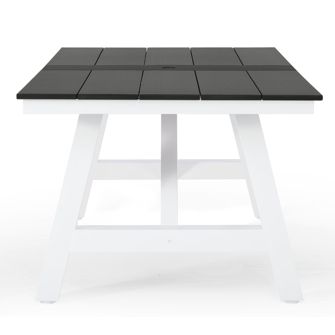 Cape May 72" HDPE Rectangle Outdoor Patio Dining Table With Umbrella Hole and Metal Frame