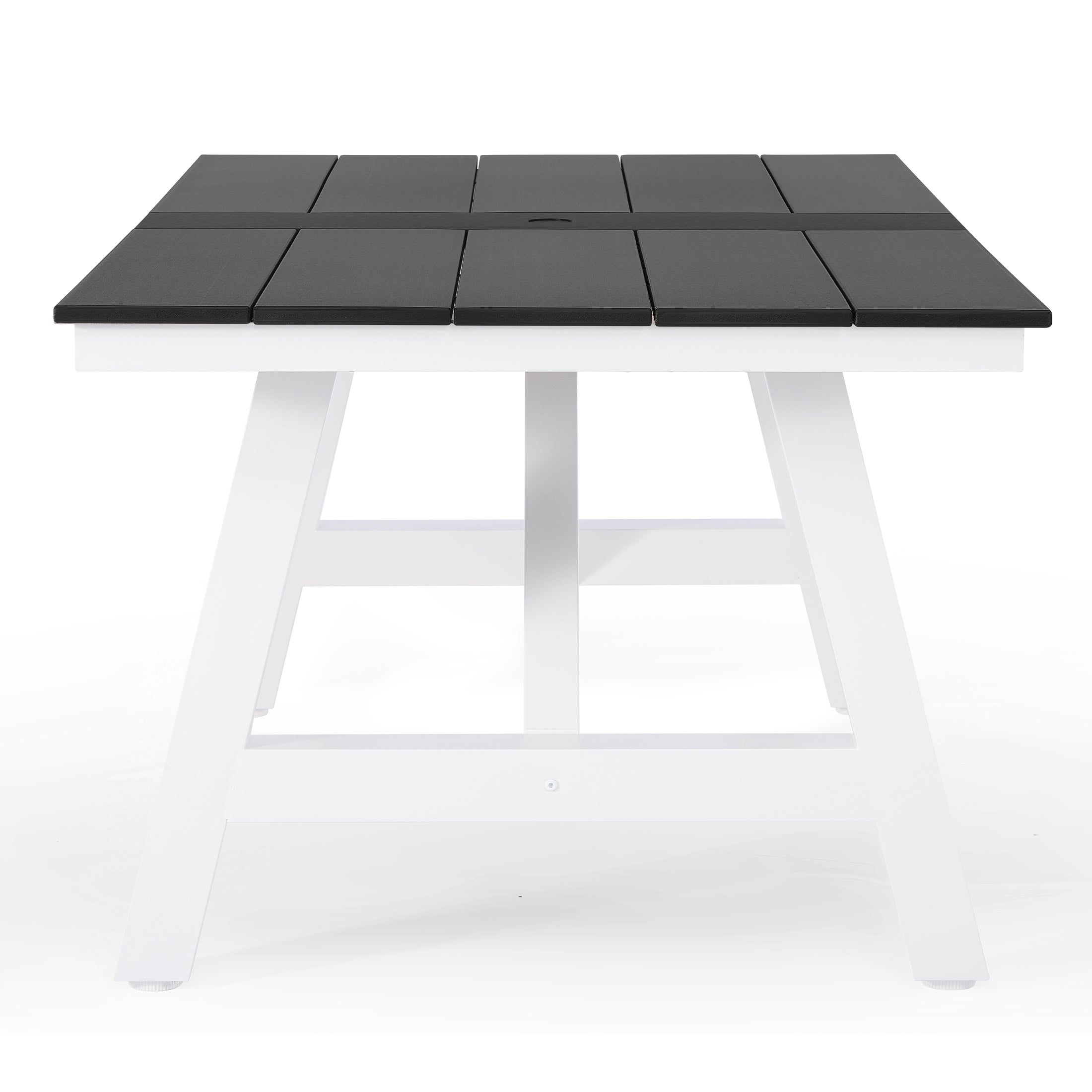Cape May 72" HDPE Rectangle Outdoor Patio Dining Table With Umbrella Hole and Metal Frame