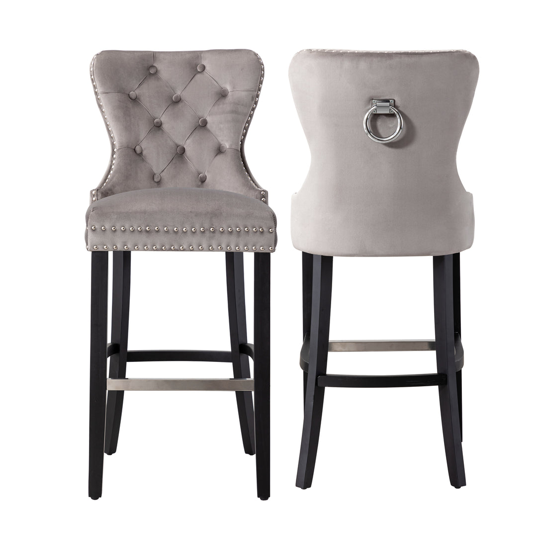 Wordford 29" Tufted Velvet Bar Stool (Set of 2), Black