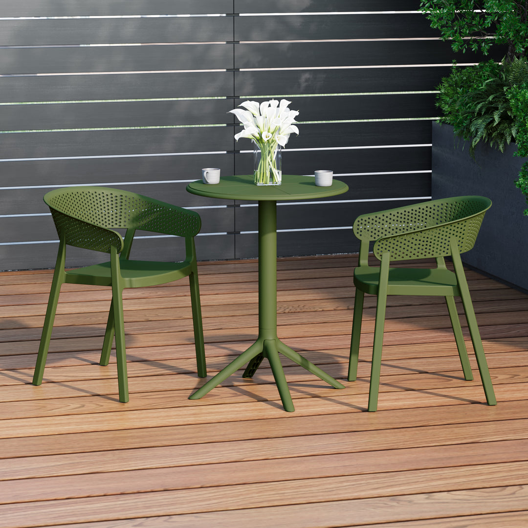 Playa 3-Piece Outdoor Resin Patio Bistro Table Set with Stackable Patio Dining Side Chairs