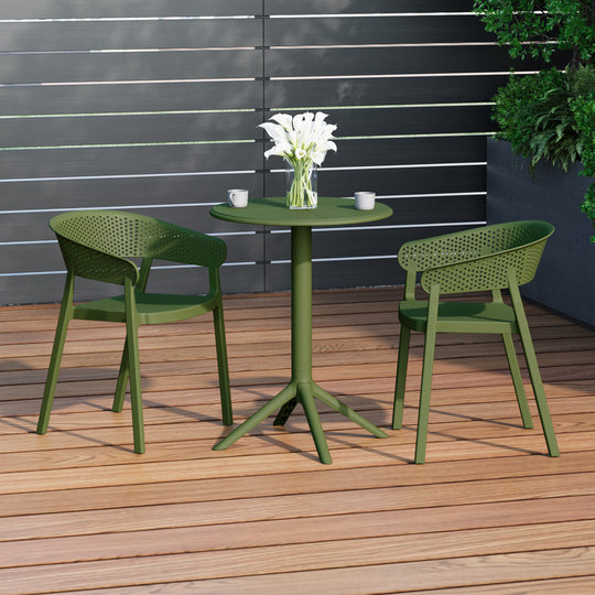 Playa 3-Piece Outdoor Resin Patio Bistro Table Set with Stackable Patio Dining Side Chairs