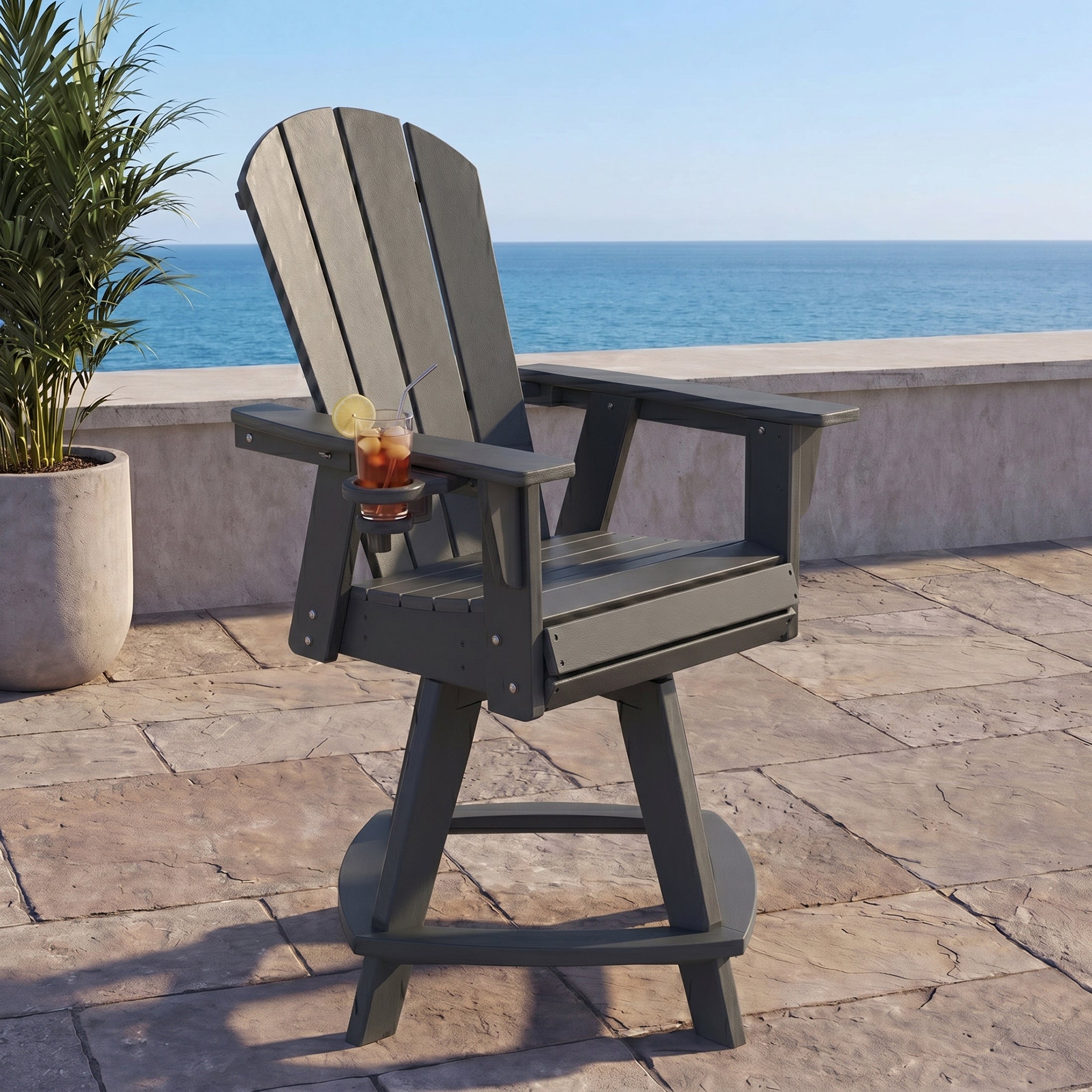 Malibu Outdoor HDPE Adirondack Swivel Counter Height Bar Chair With Cup Holder