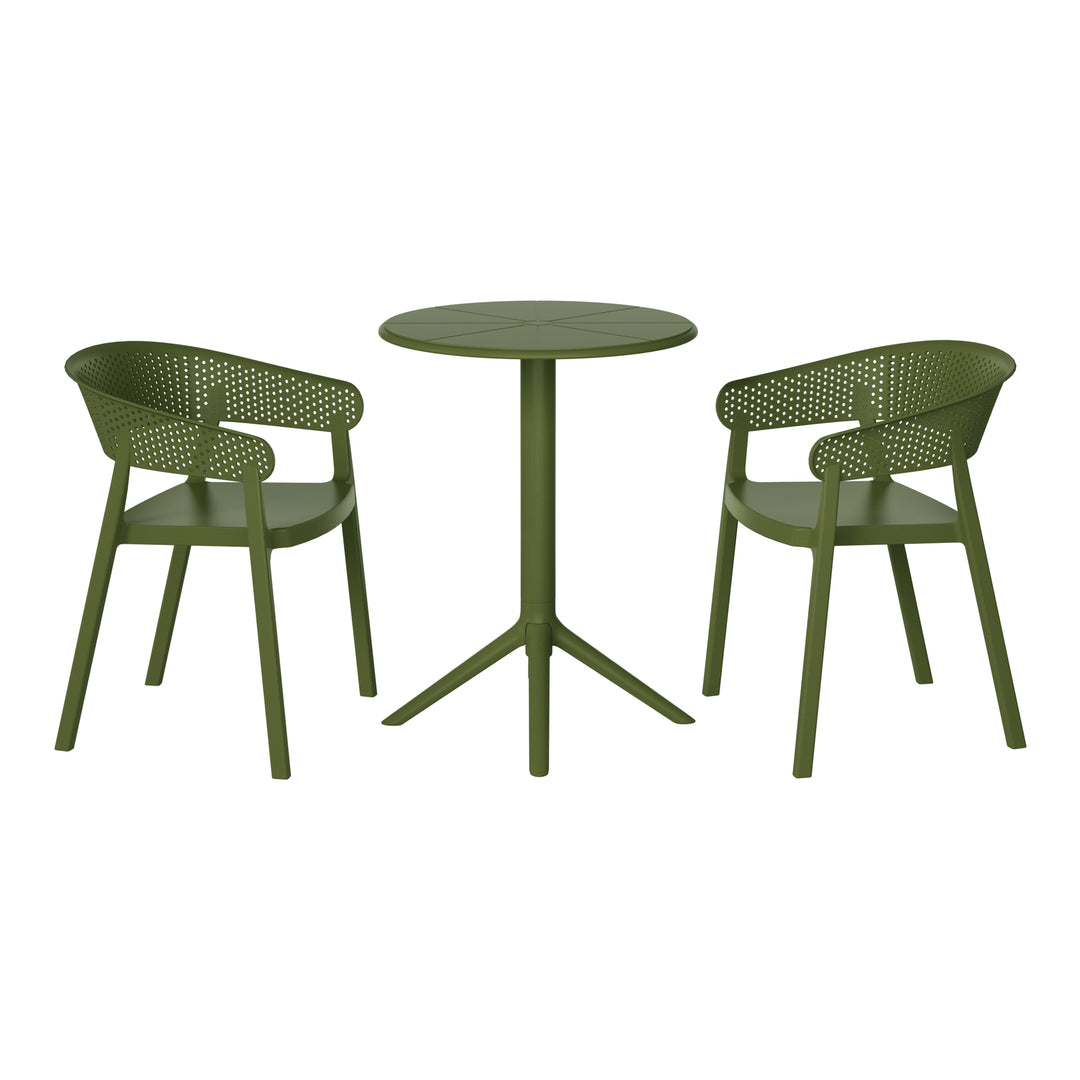 Playa 3-Piece Outdoor Resin Patio Bistro Table Set with Stackable Patio Dining Side Chairs