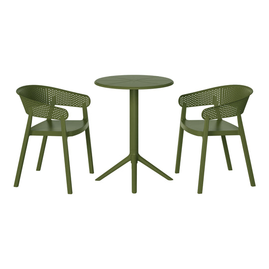 Playa 3-Piece Outdoor Resin Patio Bistro Table Set with Stackable Patio Dining Side Chairs