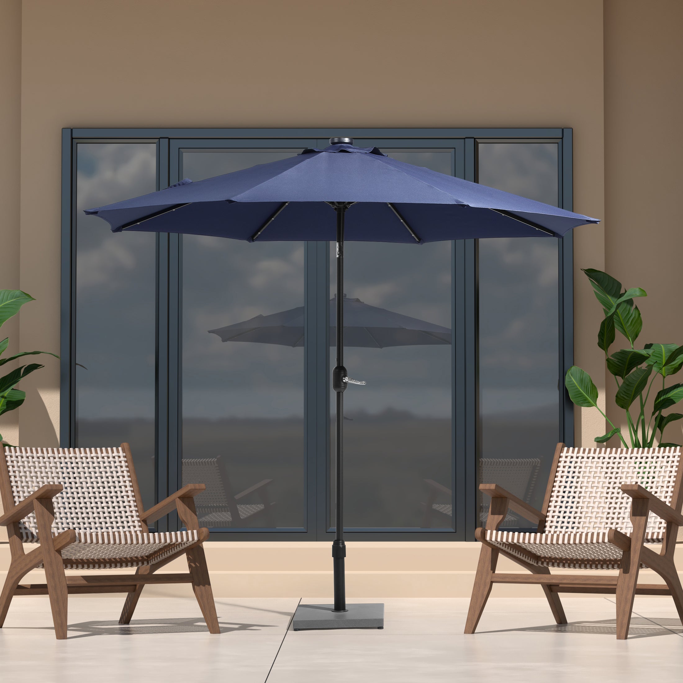 9ft patio umbrella with led lights 11x9 ft Aluminum Dual Top Cantilever 32 LED lights on the ribs WestinTrends 9 ft. Patio Solar