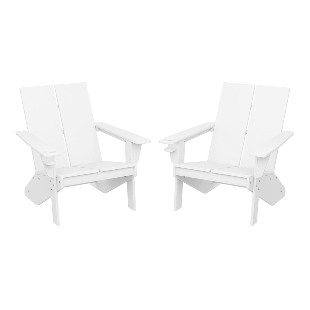 Riviera Outdoor HDPE Modern Adirondack Chair with Cup Holder (Set of 2)