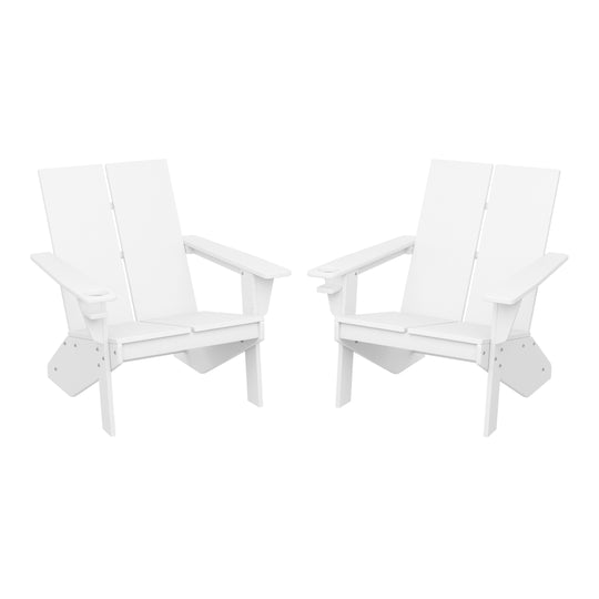 Riviera Outdoor HDPE Modern Adirondack Chair with Cup Holder (Set of 2)