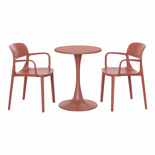 Playa 3-Piece Round Metal Bistro Dining Table Set And Stackable Resin Patio Dining Arm Chairs