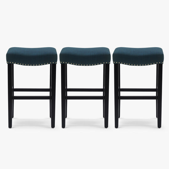 Lenox 29" Upholstered Saddle Seat Black Bar Stool (Set of 3)