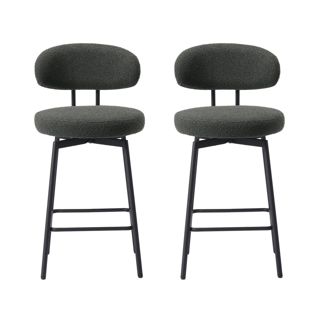 Alexandria Modern Upholstered Sherpa Fabric Counter Height Bar Stools with Back (Set of 2)