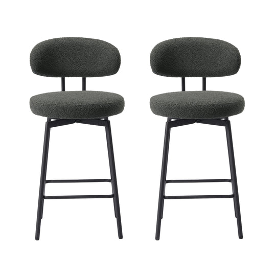 Alexandria Modern Upholstered Sherpa Fabric Counter Height Bar Stools with Back (Set of 2)