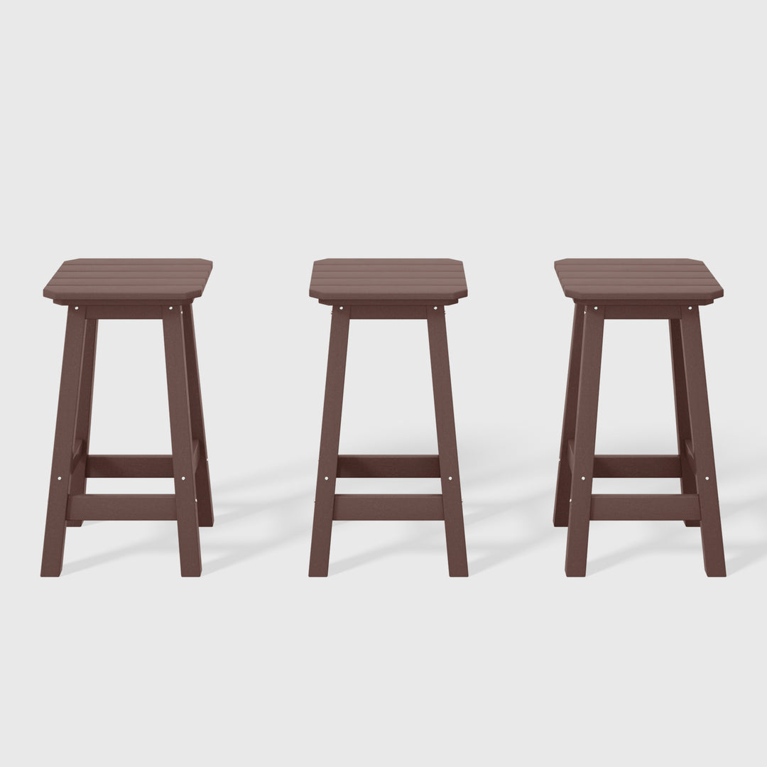 Malibu 24" HDPE Outdoor Patio Square Counter Height Bar Stool (Set of 3)