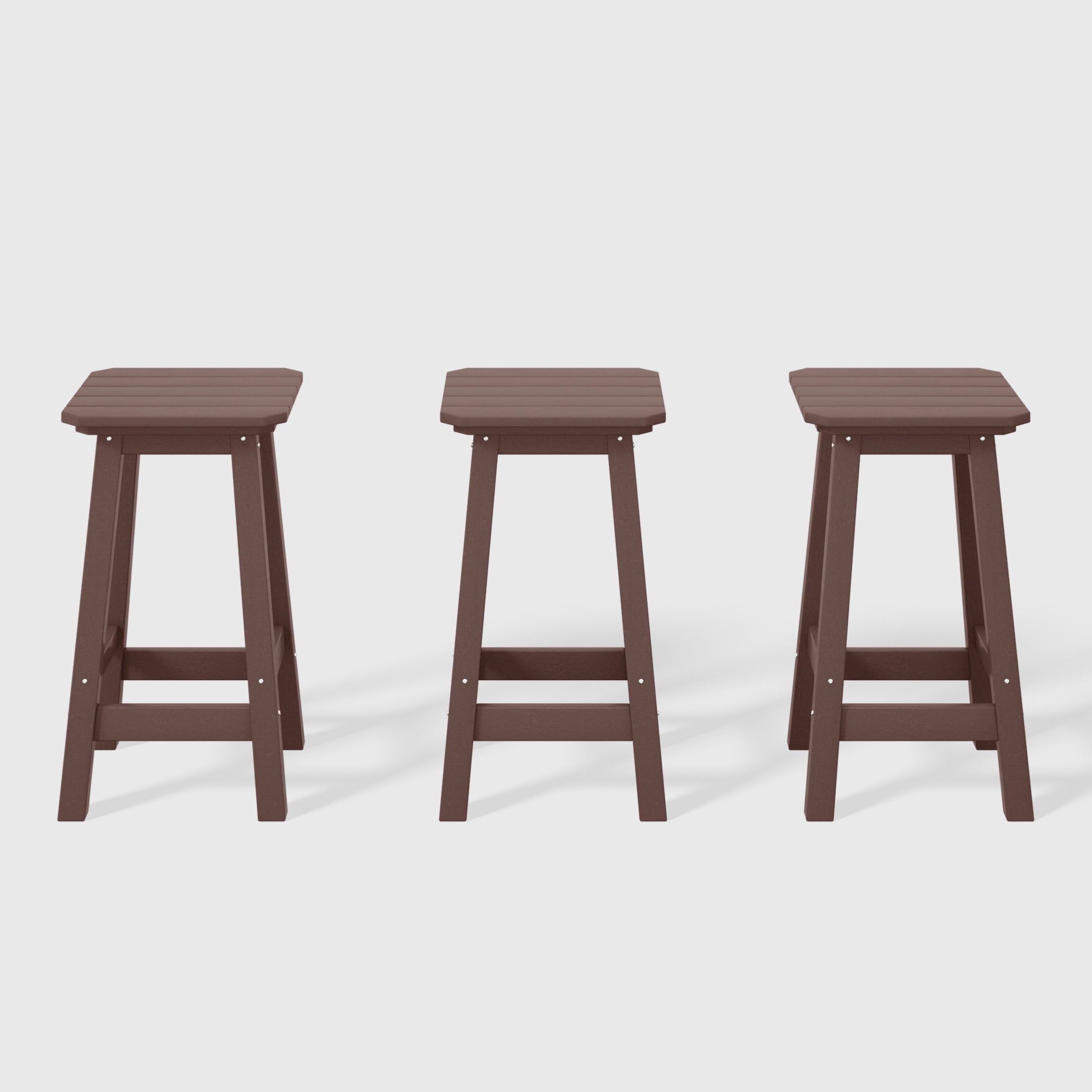 Malibu 24" HDPE Outdoor Patio Counter High Backless Square Bar Stools Set of Three