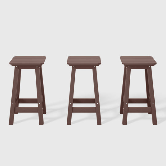 Malibu 24" HDPE Outdoor Patio Square Counter Height Bar Stool (Set of 3)