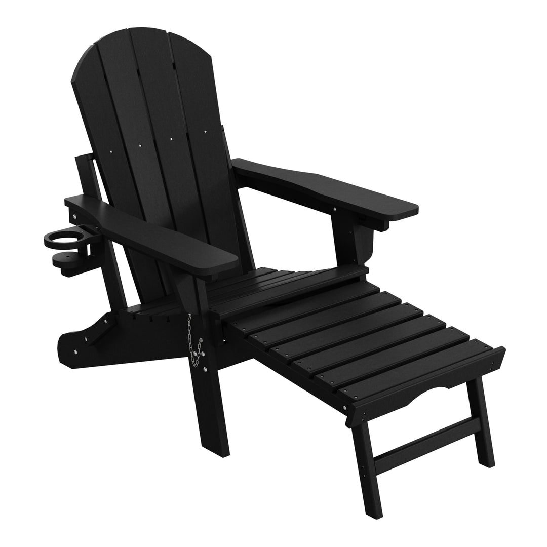 Malibu Folding Adjustable Adirondack Chair with Retractable Ottoman and Cup Holder (Set of 2)