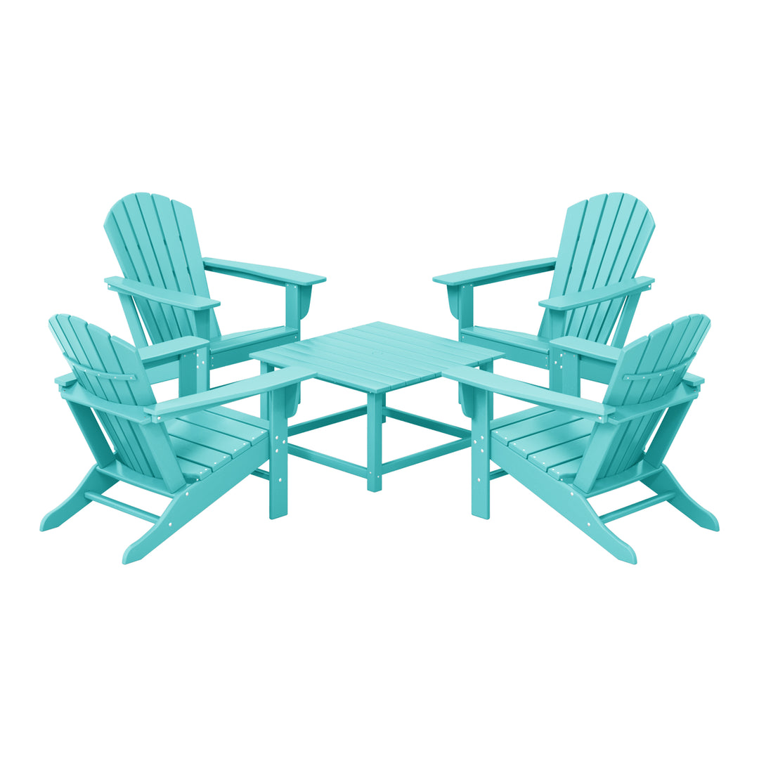 Dylan 5-Piece Outdoor Patio HDPE Adirondack Chair With Square Coffee Table Conversation Set