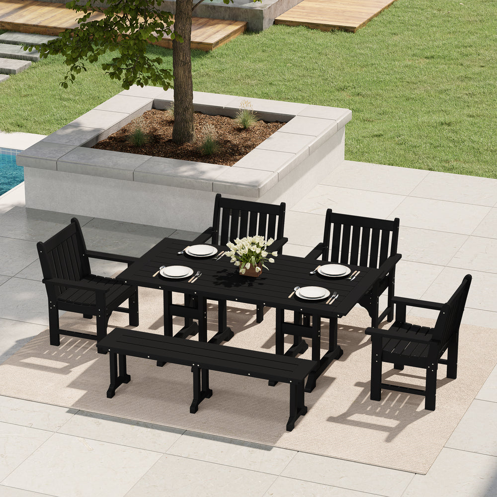 Malibu 6-Piece HDPE Outdoor Rectangle Dining Patio Table and Chairs Set