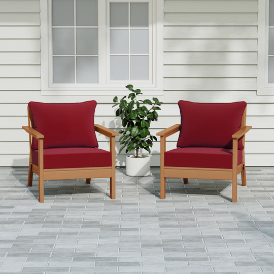 Avalon Outdoor Modern HDPE Patio Club Chairs with Deep Seat Cushions (Set of 2)