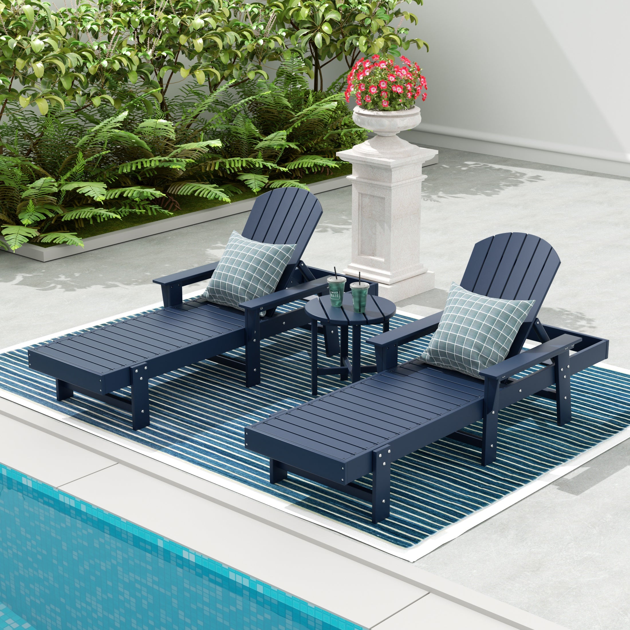 Dylan 3 Piece Adirondack Poly Reclining Chaise Lounge With Arms