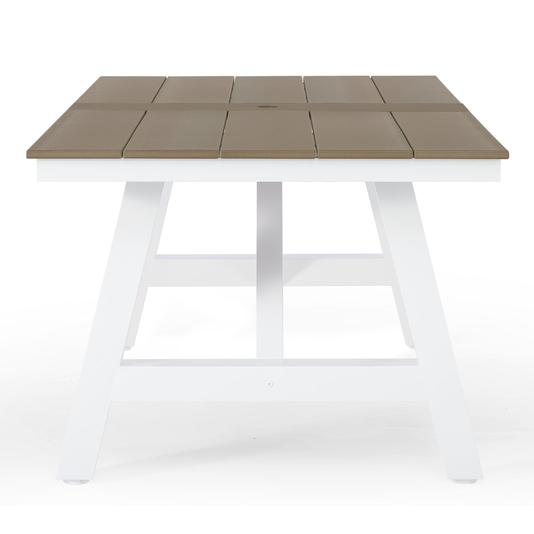 Cape May 72" HDPE Rectangle Outdoor Patio Dining Table With Umbrella Hole and Metal Frame