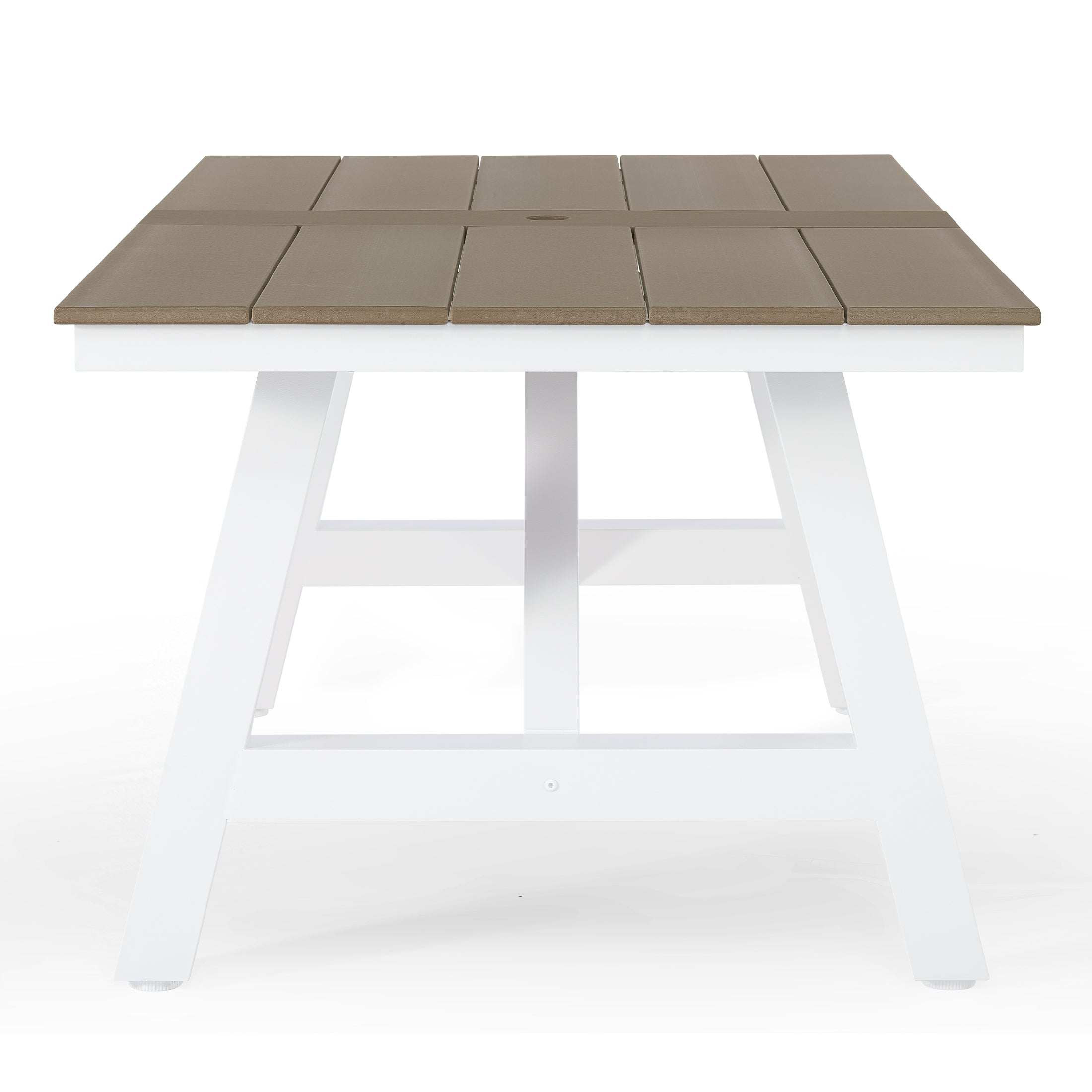 Cape May 72" HDPE Rectangle Outdoor Patio Dining Table With Umbrella Hole and Metal Frame