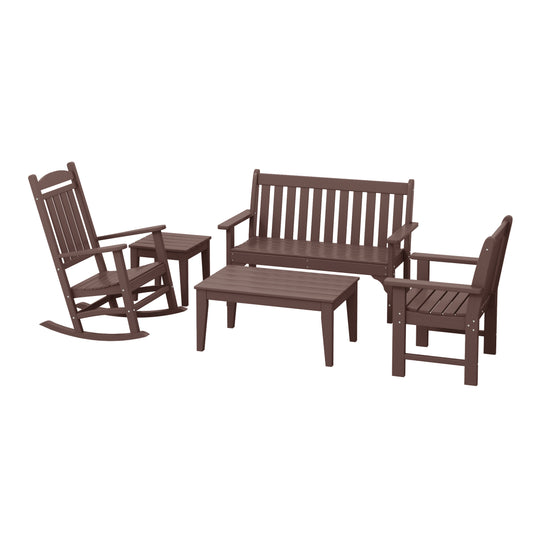 Malibu 5-Piece HDPE Outdoor Patio Furniture Couch and Rocking Chair Set