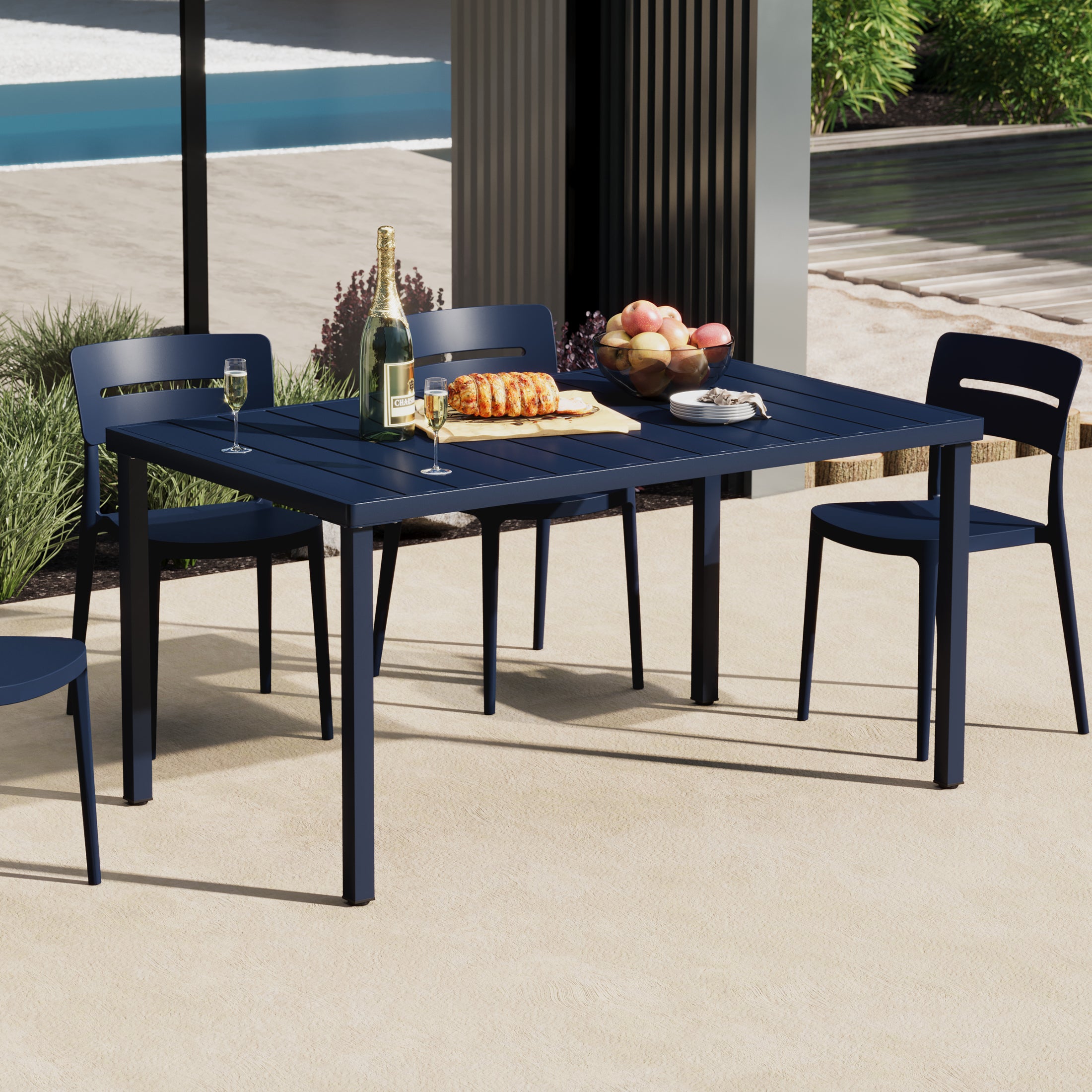 Playa 59" Iron Metal Outdoor Rectangular Patio Dining Table For 6