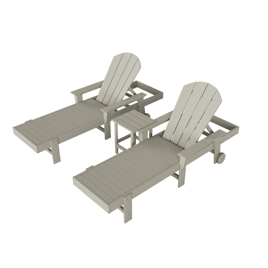 Malibu 3 Piece Adirondack Reclining Chaise Lounge With Arms & Wheels