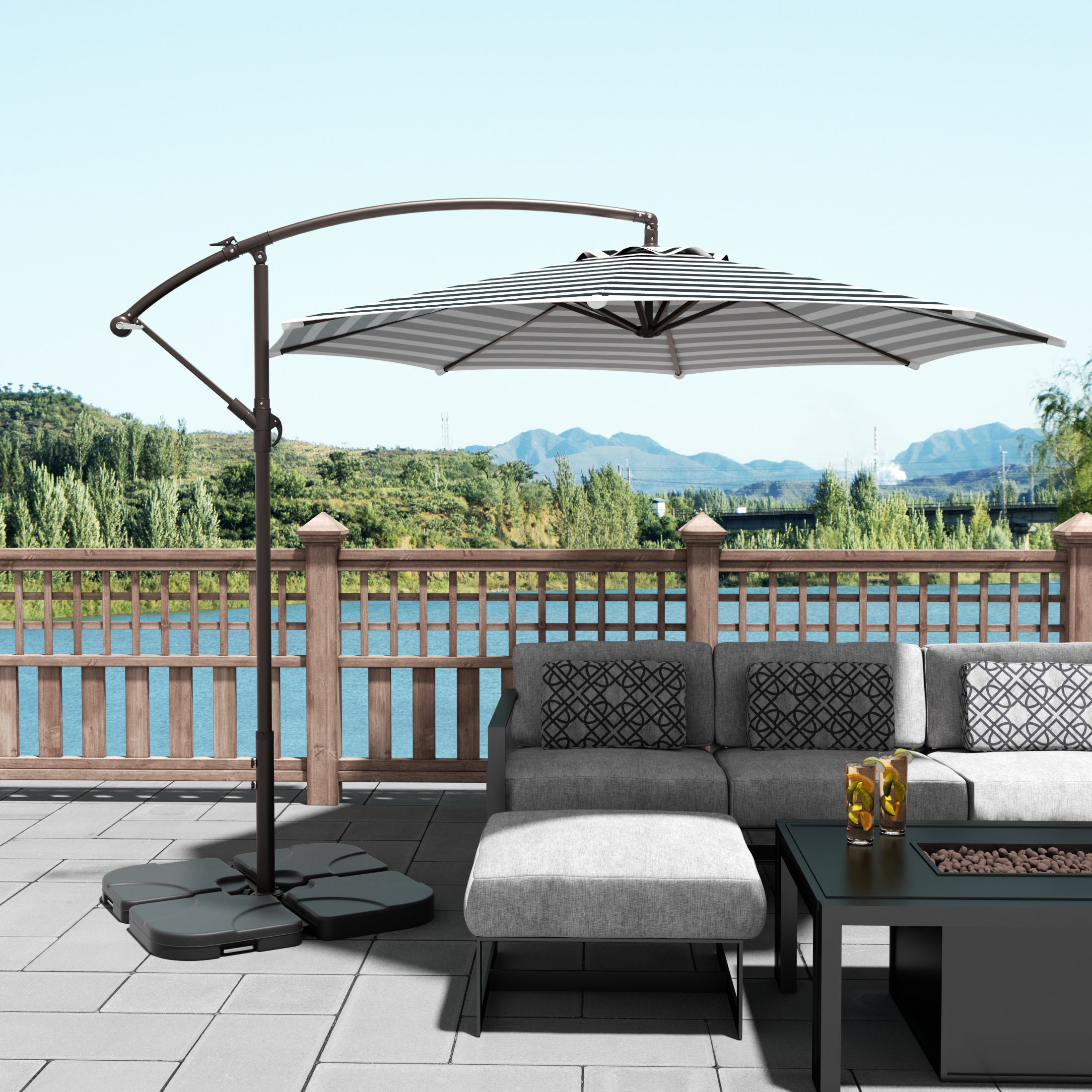 Julia 10 ft. Outdoor / Patio Cantilever Hanging Umbrella with weight base kit