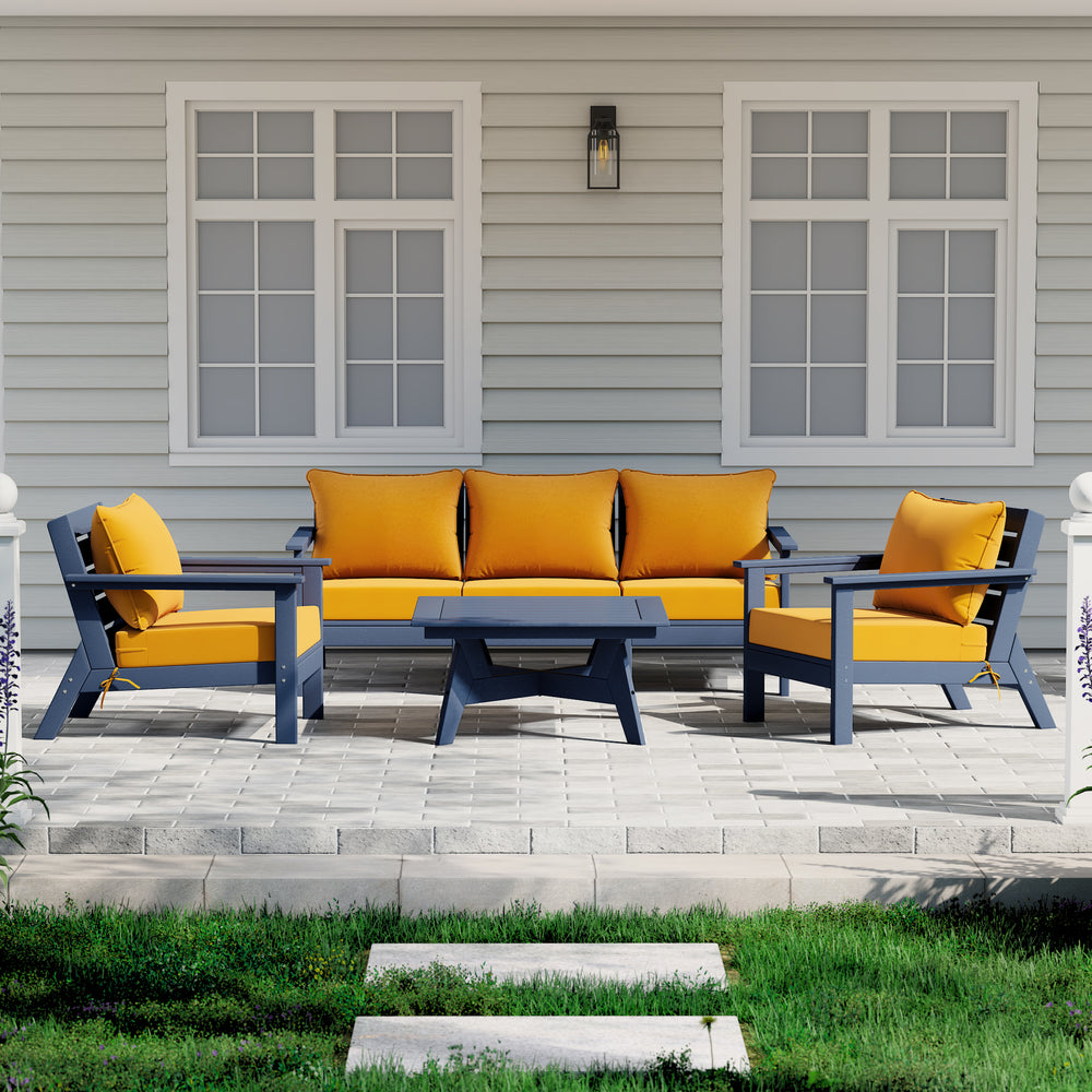 Avalon Outdoor 6-Piece Modular Sectional Patio Furniture Sofa Set in Navy Blue Frame