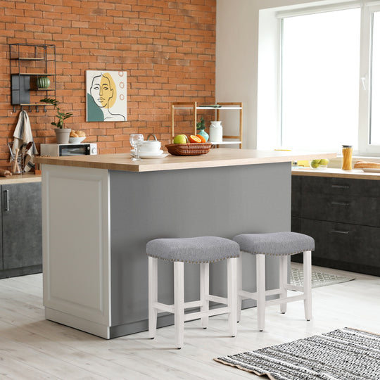 Lenox 24" upholstered nail head bar counter stools with Antique White color legs (2 piece set)