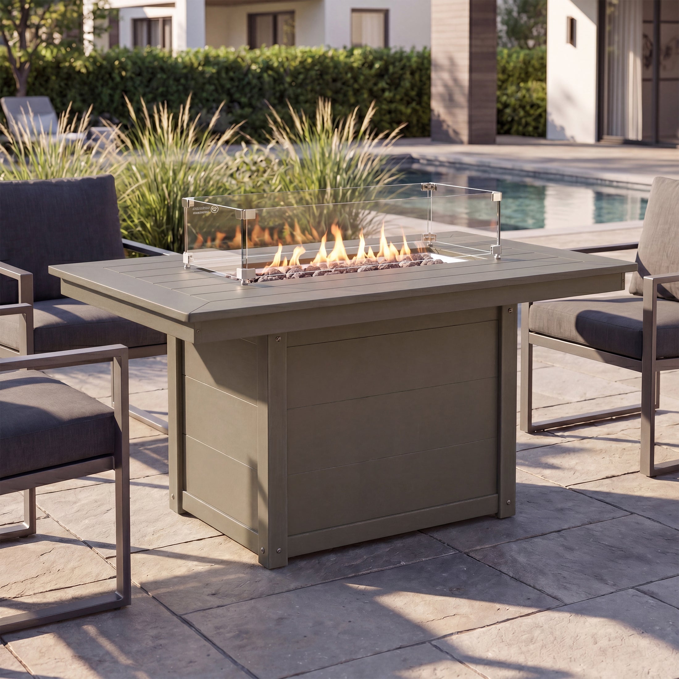 Helios 46" Modern Outdoor 55,000 BTU Patio Gas Propane Rectangle Deck Fire Pit Table