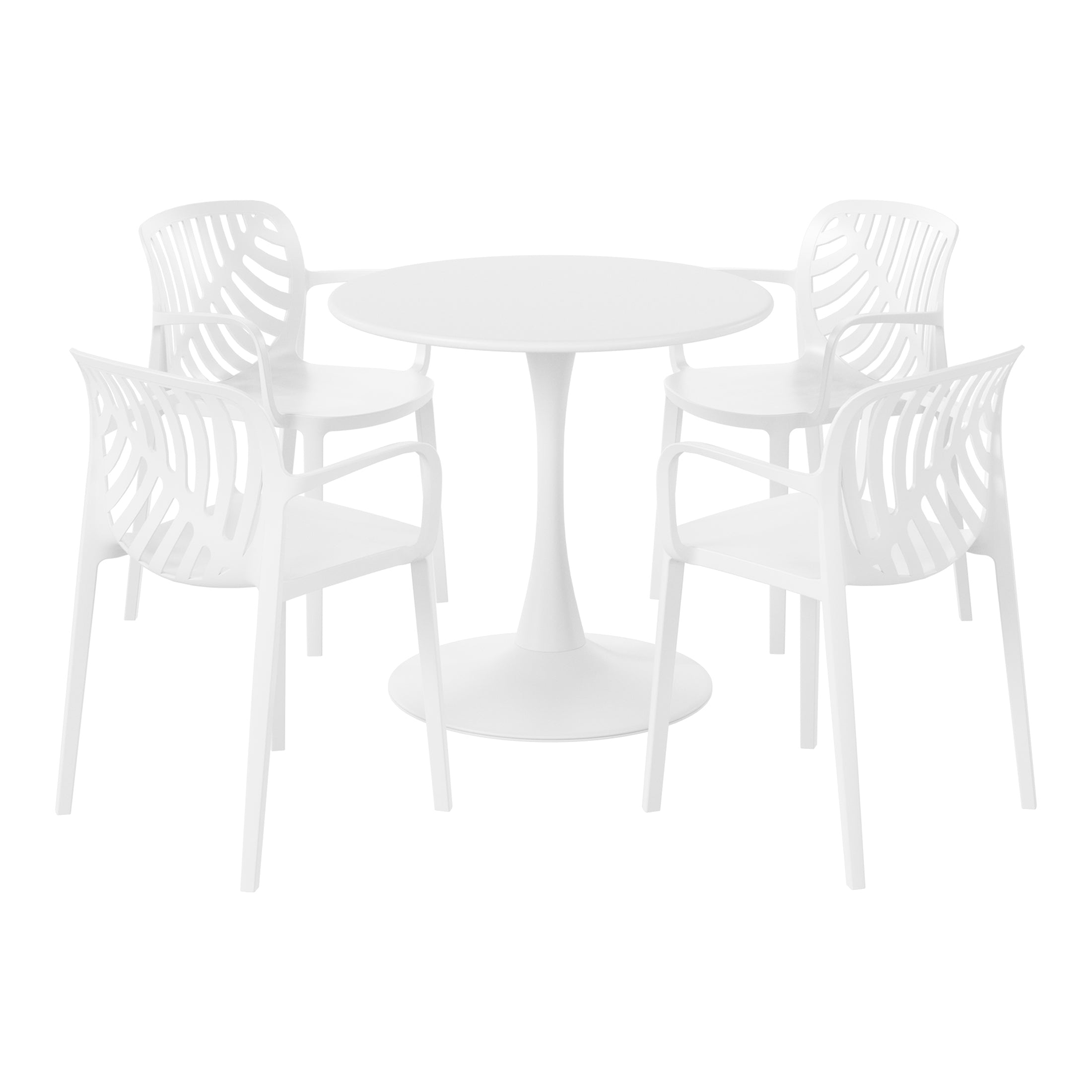 Playa 5-Piece Outdoor Indoor Metal Patio Dining Table Set With Stackable Patio Arm Chairs