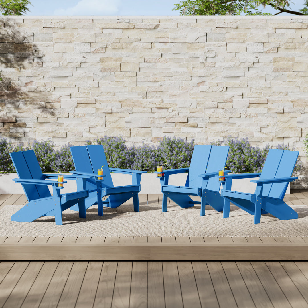 Riviera Outdoor HDPE Modern Adirondack Chair with Cup Holder (Set of 4)