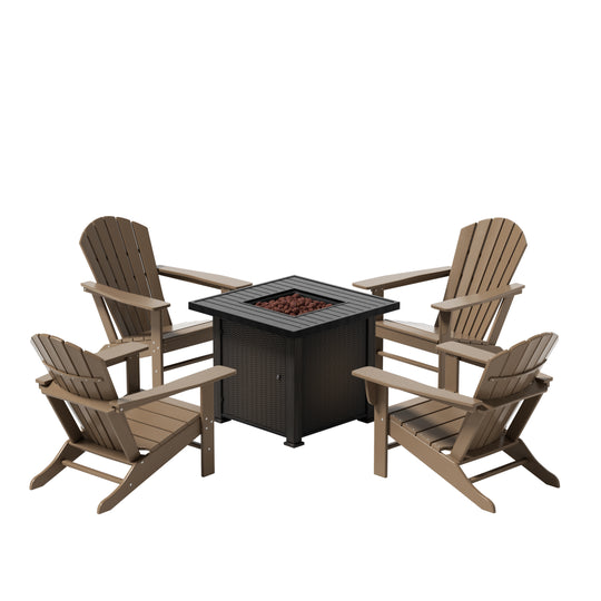 Dylan Outdoor Patio Adirondack Chair With Square Fire Pit Table Sets